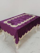 Finezza Elita Lüx  Dantelli Kadife Kumaş Mor Masa Örtüsü 160x220 cm - 1015 - 1