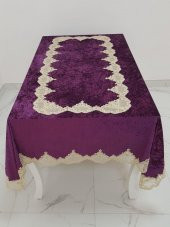 Finezza Elita Lüx  Dantelli Kadife Kumaş Mor Masa Örtüsü 160x220 cm - 1015 - 3