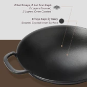 Lava Döküm Yuvarlak Wok Döküm Demir Yekpare Çift Kulplu Çap(Ø)38cm. - 6
