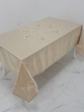 Finezza Anjelica İncili Güpürlü Monoray Kumaş Bej Masa Örtüsü 170x330 cm - 1019 - 1