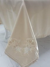 Finezza Anjelica İncili Güpürlü Monoray Kumaş Bej Masa Örtüsü 170x330 cm - 1019 - 2