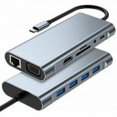 Winex 11in1 Hub Type-C to 4K HDMI/UsbA 3.0/TF SD/VGA/3.5mm AUX/PD Şarj/RJ45 Ethernet Dönüştürücü Adaptör - 1