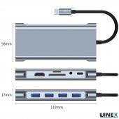Winex 11in1 Hub Type-C to 4K HDMI/UsbA 3.0/TF SD/VGA/3.5mm AUX/PD Şarj/RJ45 Ethernet Dönüştürücü Adaptör - 5