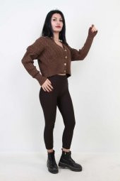 Hipatu Kadın Saç Örgü Hırka - Kahve - 3