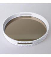 Selim Dekor Piramit Yuvarlak Beyaz Tepsi 38 Cm Beyaz - 1