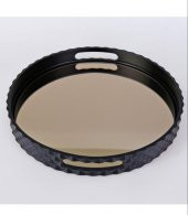 Selim Dekor Piramit Yuvarlak Siyah Tepsi 38 Cm Siyah - 1