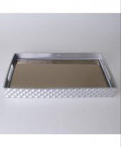 Selim Dekor Piramit Dikdörtgen Gümüş Tepsi 45x26 Cm - 1