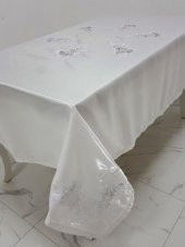 Finezza Anjelica İncili Güpürlü Monoray Kumaş Beyaz Masa Örtüsü 170x330cm - 1020 - 1