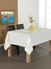 Finezza Anjelica İncili Güpürlü Monoray Kumaş Krem Masa Örtüsü 170x330 cm - 1021 thumbnail 1