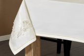 Finezza Anjelica İncili Güpürlü Monoray Kumaş Krem Masa Örtüsü 170x330 cm - 1021 thumbnail 6