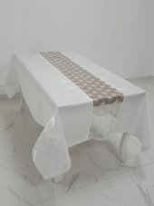 Finezza Elegant Lüx Dantelli Monoray Kumaş Beyaz Masa Örtüsü 170x230 cm - 1023 - 2