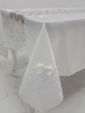 Finezza Elegant Lüx Dantelli Monoray Kumaş Beyaz Masa Örtüsü 170x230 cm - 1023 - 4