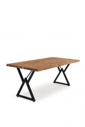 140x70 Doğal Ladin Ahşap Kütük Ağaç Masa Üçgen Çapraz Ayak - 1