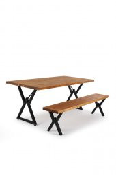 140x70 Doğal Ladin Ahşap Kütük Ağaç Masa Üçgen Çapraz Ayak - 2