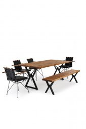 140x70 Doğal Ladin Ahşap Kütük Ağaç Masa Üçgen Çapraz Ayak - 3