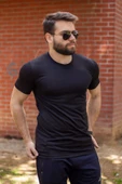 Siyah Basic Rahat İnce Petek Kumaş Spor Erkek Tshirt 22ETSHPORT - 1