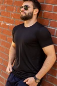 Siyah Basic Rahat İnce Petek Kumaş Spor Erkek Tshirt 22ETSHPORT - 6