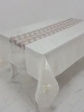 Finezza Elegant Lüx Dantelli Monoray Kumaş Krem Masa Örtüsü 170x230 cm - 1024 thumbnail 2