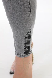 Kadın Büyük Beden Yüksek Bel Full Likralı Dar Kesim Parlak Serpme Taşlı Kot Pantolon - 4