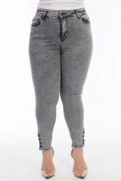 Kadın Büyük Beden Yüksek Bel Full Likralı Dar Kesim Parlak Serpme Taşlı Kot Pantolon - 5