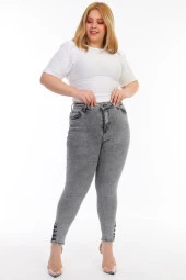 Kadın Büyük Beden Yüksek Bel Full Likralı Dar Kesim Parlak Serpme Taşlı Kot Pantolon - 6