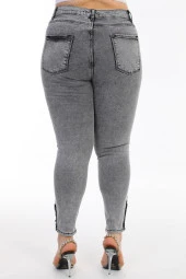 Kadın Büyük Beden Yüksek Bel Full Likralı Dar Kesim Parlak Serpme Taşlı Kot Pantolon - 8