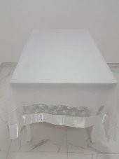 Finezza Gelin Lüx Dantelli Monoray Kumaş Beyaz Masa Örtüsü 170x330 cm - 1028 - 1
