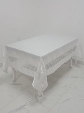 Finezza Gelin Lüx Dantelli Monoray Kumaş Beyaz Masa Örtüsü 170x330 cm - 1028 - 2