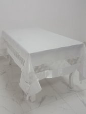 Finezza Gelin Lüx Dantelli Monoray Kumaş Beyaz Masa Örtüsü 170x330 cm - 1028 - 3