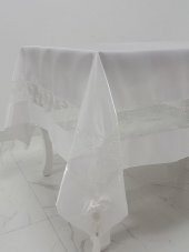 Finezza Gelin Lüx Dantelli Monoray Kumaş Beyaz Masa Örtüsü 170x330 cm - 1028 - 4