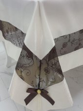 Finezza Gelin Lüx Kahve Dantelli Monoray Kumaş Krem Masa Örtüsü 170x230cm - 1030 - 2