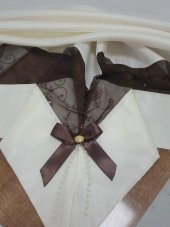 Finezza Gelin Lüx Kahve Dantelli Monoray Kumaş Krem Masa Örtüsü 170x230cm - 1030 - 3