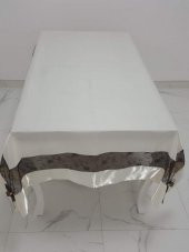 Finezza Gelin Lüx Kahve Dantelli Monoray Kumaş Krem Masa Örtüsü 170x230cm - 1030 - 4