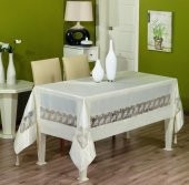 Finezza Gelin Lüx Dantelli Monoray Kumaş Krem Masa Örtüsü 170x330 cm - 1031 - 1