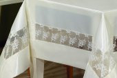 Finezza Gelin Lüx Dantelli Monoray Kumaş Krem Masa Örtüsü 170x330 cm - 1031 - 3