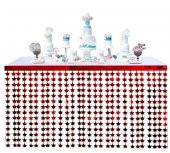Püsküllü Işıltılı Metalize Kırmızı Yıldızlı Masa Eteği 75x360 cm - 1