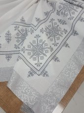 Finezza Otantik Baskılı Keten Kumaş Kreme Gri Masa Örtüsü 160X220 Cm - 1033 - 3