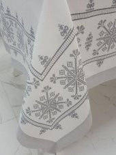 Finezza Otantik Baskılı Keten Kumaş Kreme Gri Masa Örtüsü 160X220 Cm - 1033 - 4