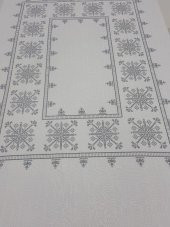 Finezza Otantik Baskılı Keten Kumaş Kreme Gri Masa Örtüsü 160X220 Cm - 1033 - 5