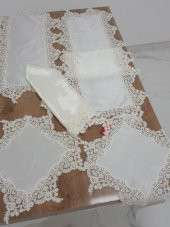 Finezza Violetta Lüx Güpürlü Osmanlı İpeği Kumaş Krem Salon Takımı 5 Prç. - 1036 - 1
