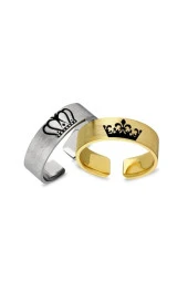 Kral Kraliçe Ayarlanabilir 925 Gümüş Çift Alyans Yüzük - 2