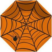 CADILAR BAYRAMI HALLOWEEN TABAK TURUNCU ÖRÜMCEK AĞI DESENLİ SEKİZGEN 8Lİ - 1