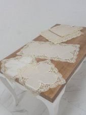 Finezza Violetta Lüx Güpürlü Osmanlı İpeği Kumaş Bej Salon Takımı 5 parça - 1038 thumbnail 1