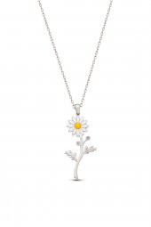 925 Ayar Gümüş Mineli Papatya Tasarım Kolye - 4