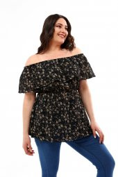 Lir Kadın Büyük Beden Çiçek Desenli Bluz Siyah L2329 - 3