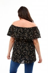 Lir Kadın Büyük Beden Çiçek Desenli Bluz Siyah L2329 - 5