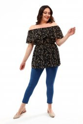 Lir Kadın Büyük Beden Çiçek Desenli Bluz Siyah L2329 - 7