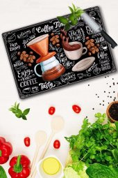 20x30 cm Coffee Time Desenli Cam Kesme Tablası thumbnail 1