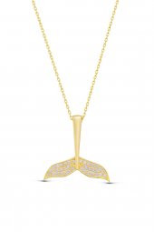 925 Ayar Gümüş Zirkon Taşlı Balık Kuyruğu Tasarım Kolye - 1