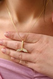 925 Ayar Gümüş Zirkon Taşlı Balık Kuyruğu Tasarım Kolye - 2